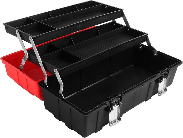 MAXPOWER Werkzeugkoffer leer, Werkzeugkiste gross mit 3 Laden, Werkzeugkasten 42 x 18 x 17 cm mit Me