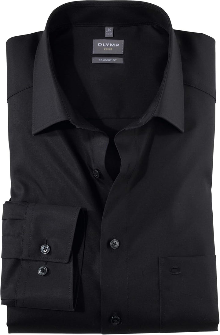 OLYMP Herren Oberhemd Langarm Hemd,einfarbig,Einfarbig,Comfort fit,New Kent 36 Schwarz 68, 36 Schwar