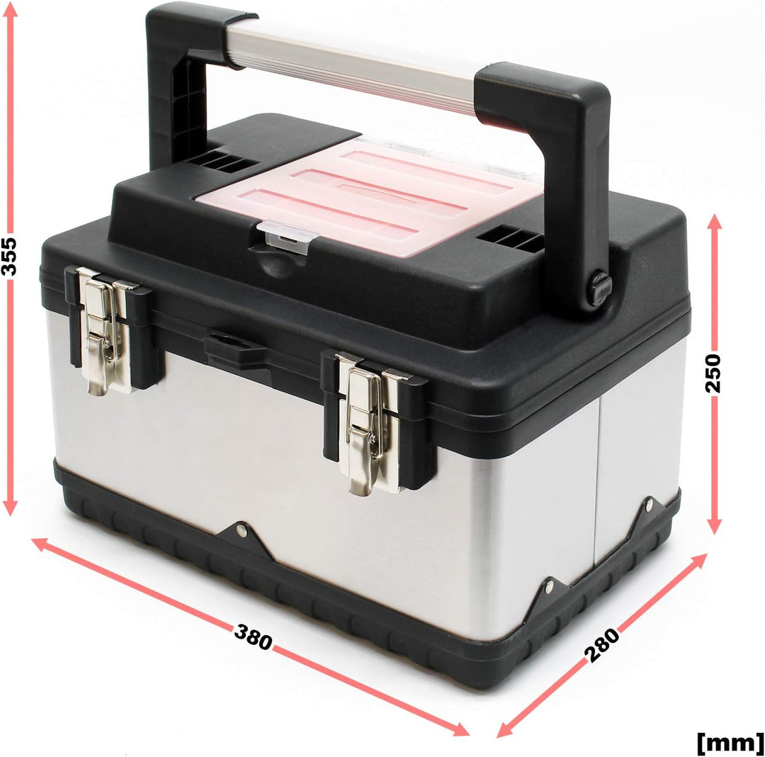 Wiltec Werkzeugkasten 38x27x25 cm aus Edelstahl, Universal Werkzeugkoffer mit Kunststoff-Rahmen, Wer