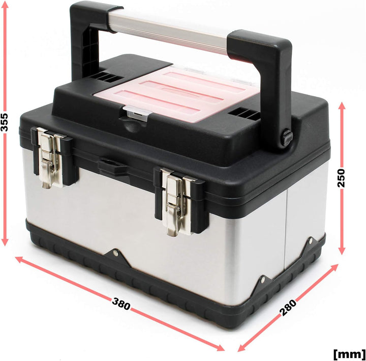Wiltec Werkzeugkasten 38x27x25 cm aus Edelstahl, Universal Werkzeugkoffer mit Kunststoff-Rahmen, Wer