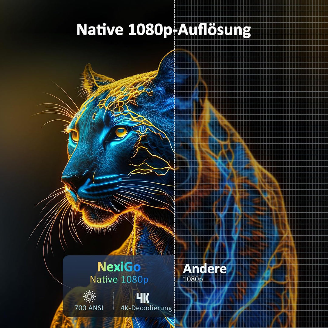 NexiGo PJ40 (Gen 3) Beamer mit WiFi und Bluetooth, kalibriert nach D65, nativem 1080P, 4K unterstütz