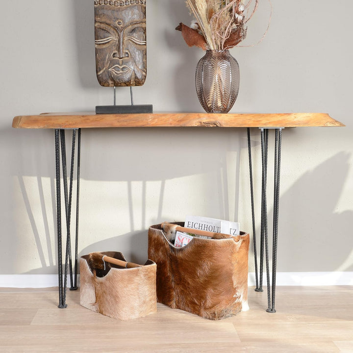 wohnfreuden Ziegenfell Zeitungsständer eckig braun 30 cm - Holz Zeitungshalter Korb klein