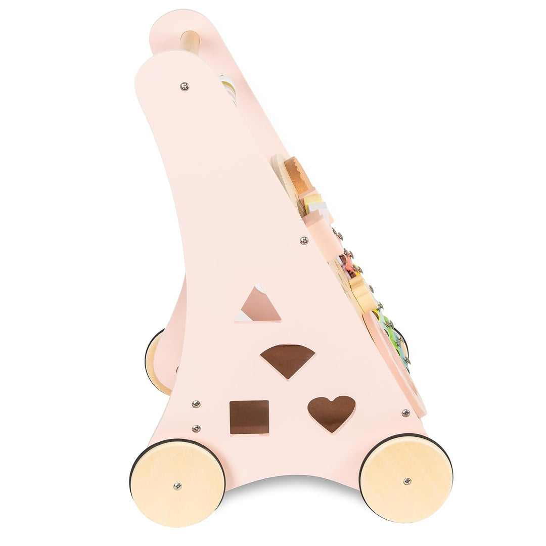 COIL Babywalker Lauflernwagen 3in1, Kinderwagen aus Holz, Lernspielzeug, ab 12 Monaten (Rosa), Rosa
