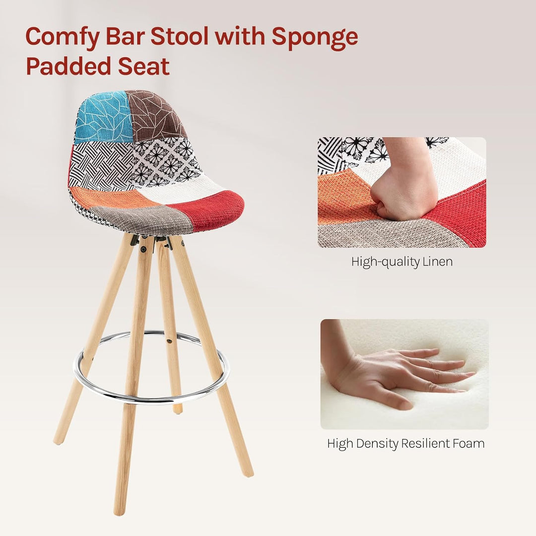 WOLTU® 2 x Barhocker 2er Set Barstuhl aus Leinen Holzgestell mit Lehne + Fussstütze Design Stuhl Küc