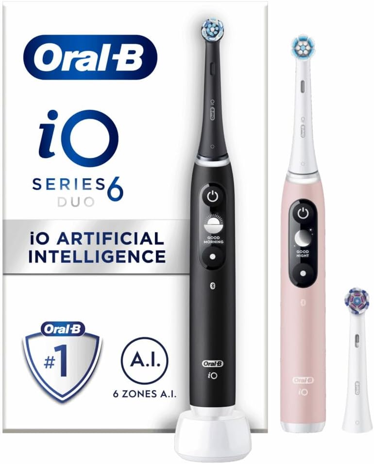 Oral-B iO Elektrische Zahnbürsten, 2 Stück, Schwarz und Rosa, Griffe mit schwarzem und weissem Displ