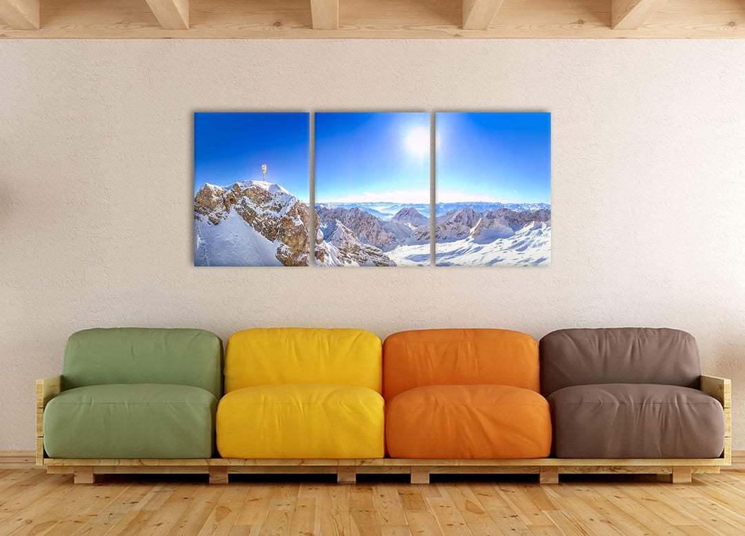 Pixxprint Zugspitze im Sonnenlicht als XXL Leinwandbild in Übergrösse 180x80cm Gesamtmass 3 teilig/W