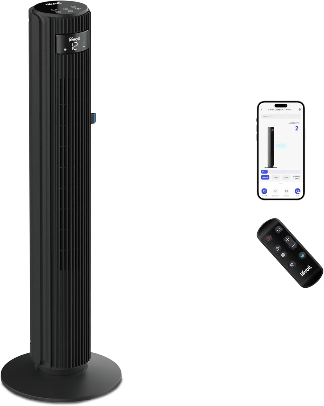 Levoit 25 dB sehr leiser Smart Turmventilator für Schlafzimmer, 7,9 m/s Ventilator, 90° Oszillation