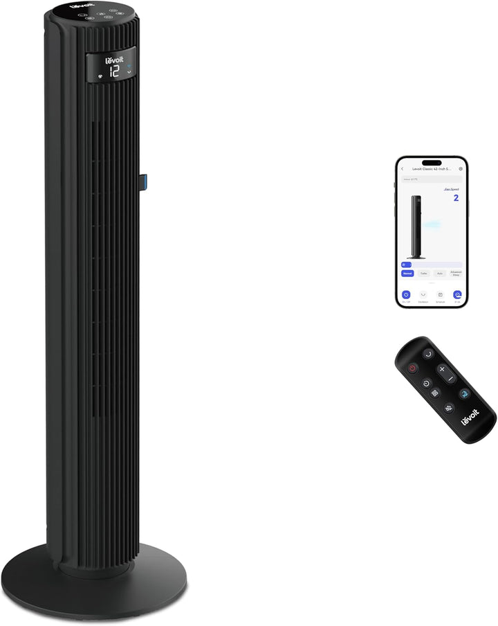 Levoit 25 dB sehr leiser Smart Turmventilator für Schlafzimmer, 7,9 m/s Ventilator, 90° Oszillation