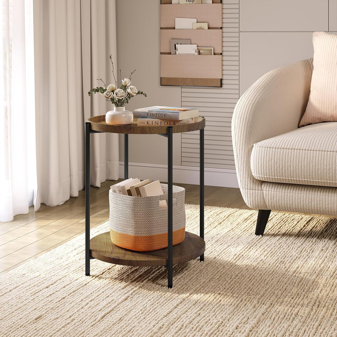 WOLTU Couchtisch rund, Beistelltisch mit 2 Ablagen, Wohnzimmertisch mit Abnehmbarer Tischplatte, Nac