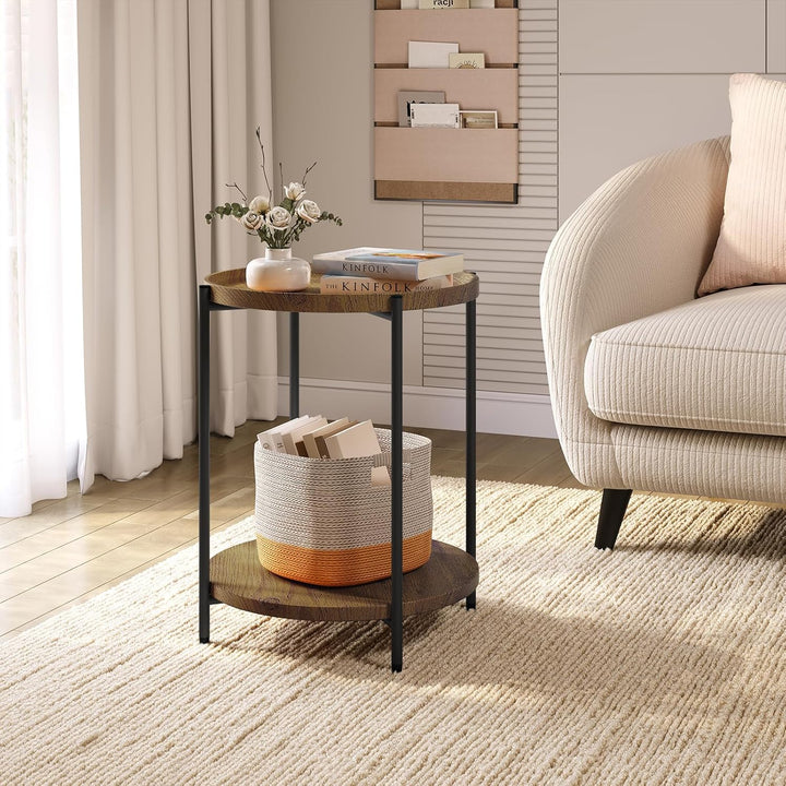 WOLTU Couchtisch rund, Beistelltisch mit 2 Ablagen, Wohnzimmertisch mit Abnehmbarer Tischplatte, Nac