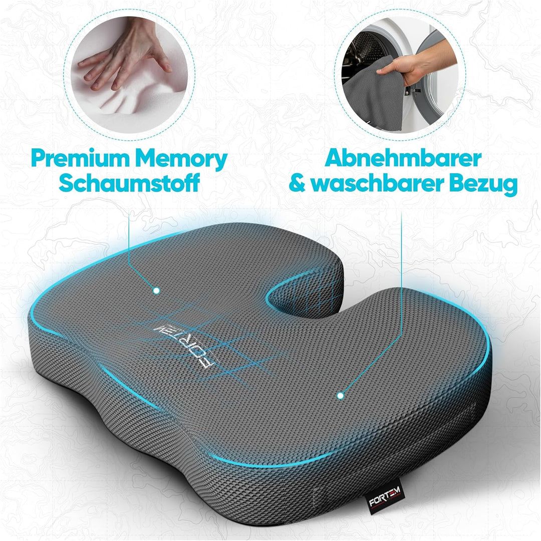 FORTEM XL Autositzkissen, Memory-Schaum-Kissen für Büro Computersessel & Lindert Schmerzen an Steiss