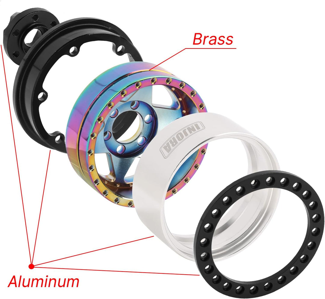 INJORA 1.9" Beadlock Felge - 143g Super Heavy Messing & Aluminium Deep Dish Felge für 1/10 RC Crawle