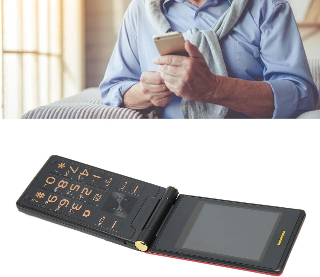 Dpofirs Senioren-Klapphandy, GSM 2G-Handy mit Doppelbildschirm, Entsperrt, Grosse Tasten, Grosser Bi