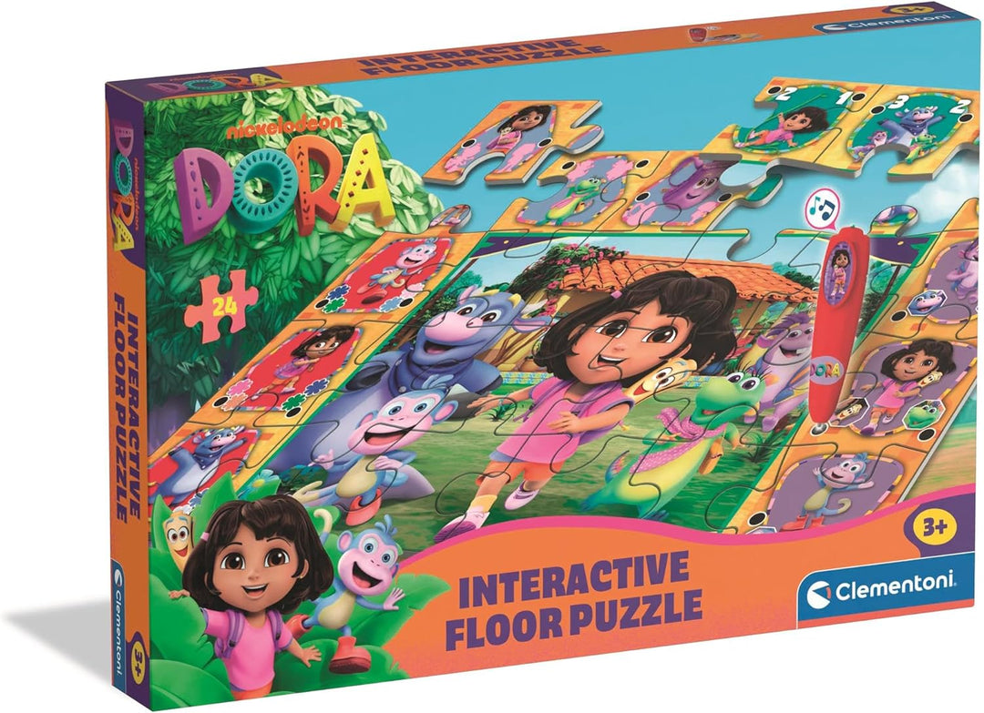 Clementoni Quiz-Bodenpuzzle - Dora - Interaktives Puzzle mit Stift, Lernspiel für Kinder ab 3 Jahren