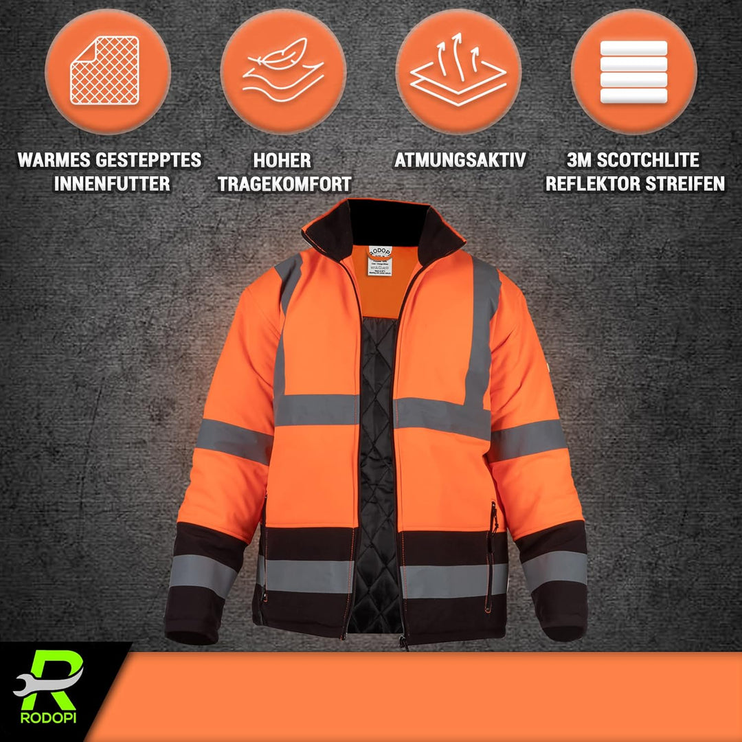 RODOPI FREEZ-Reflex Winter Arbeitsjacke Herren und Damen Gr.S-XXXL Reflektierende Jacke wasserdicht