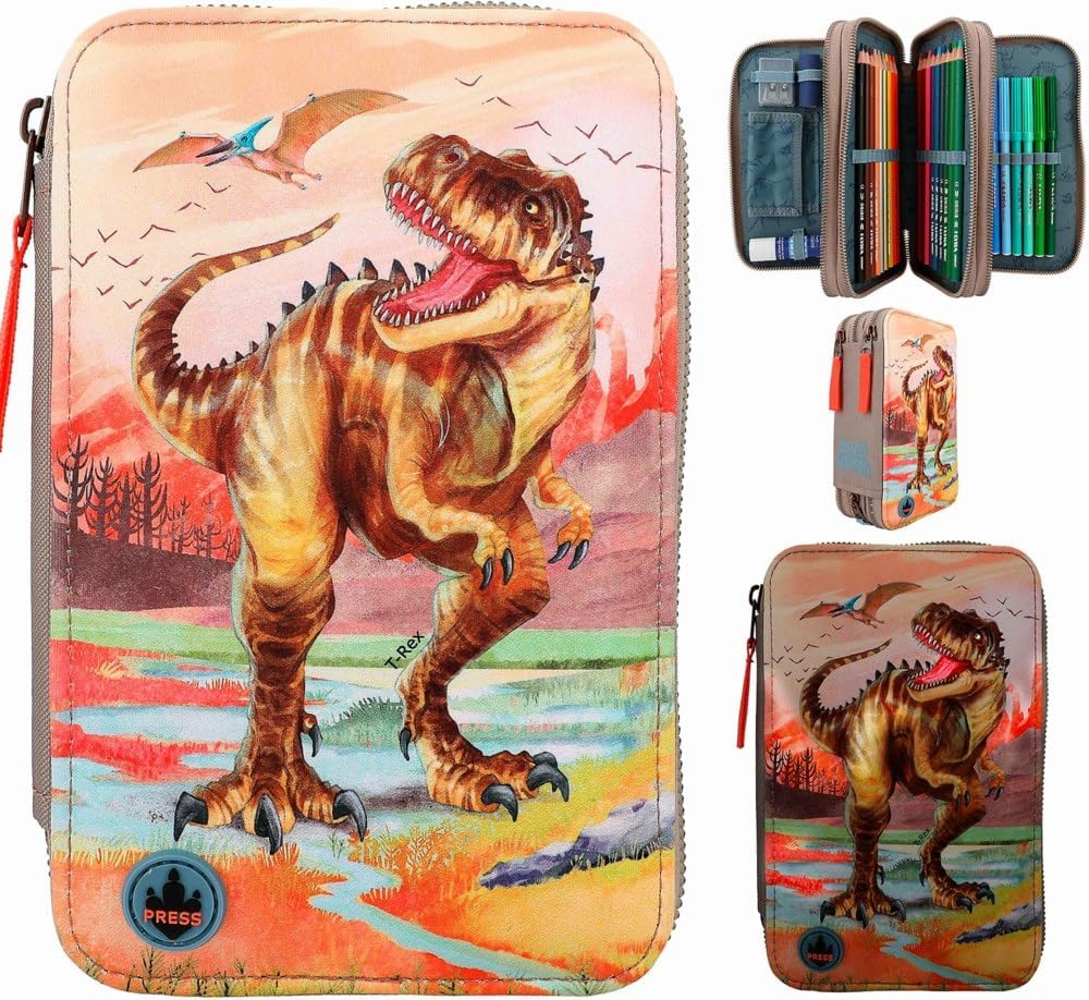 Dino World 12381 3-Fach Federtasche LED Khakibraun