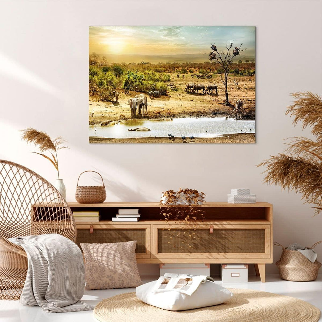 Bilder auf Leinwand 100x70cm Leinwandbild mit Rahmen Safari Tiere Gross Wanddeko Bild Schlafzimmer K