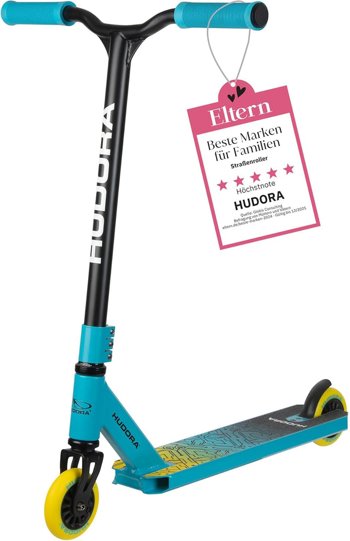 HUDORA Stuntscooter Kids - 360° Lenkung - Tretroller - ABEC 9 Kugellager - Robuster Funscooter, Kick