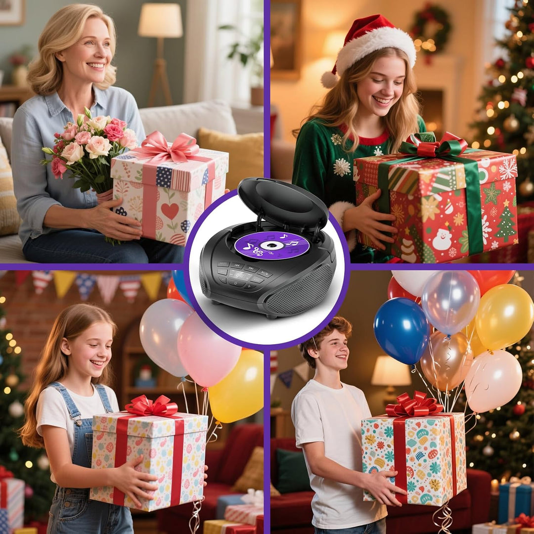 Gueray CD Player Tragbar Boombox Radio mit CD-Player CD Spieler mit Lautsprecher Display Unterstützu