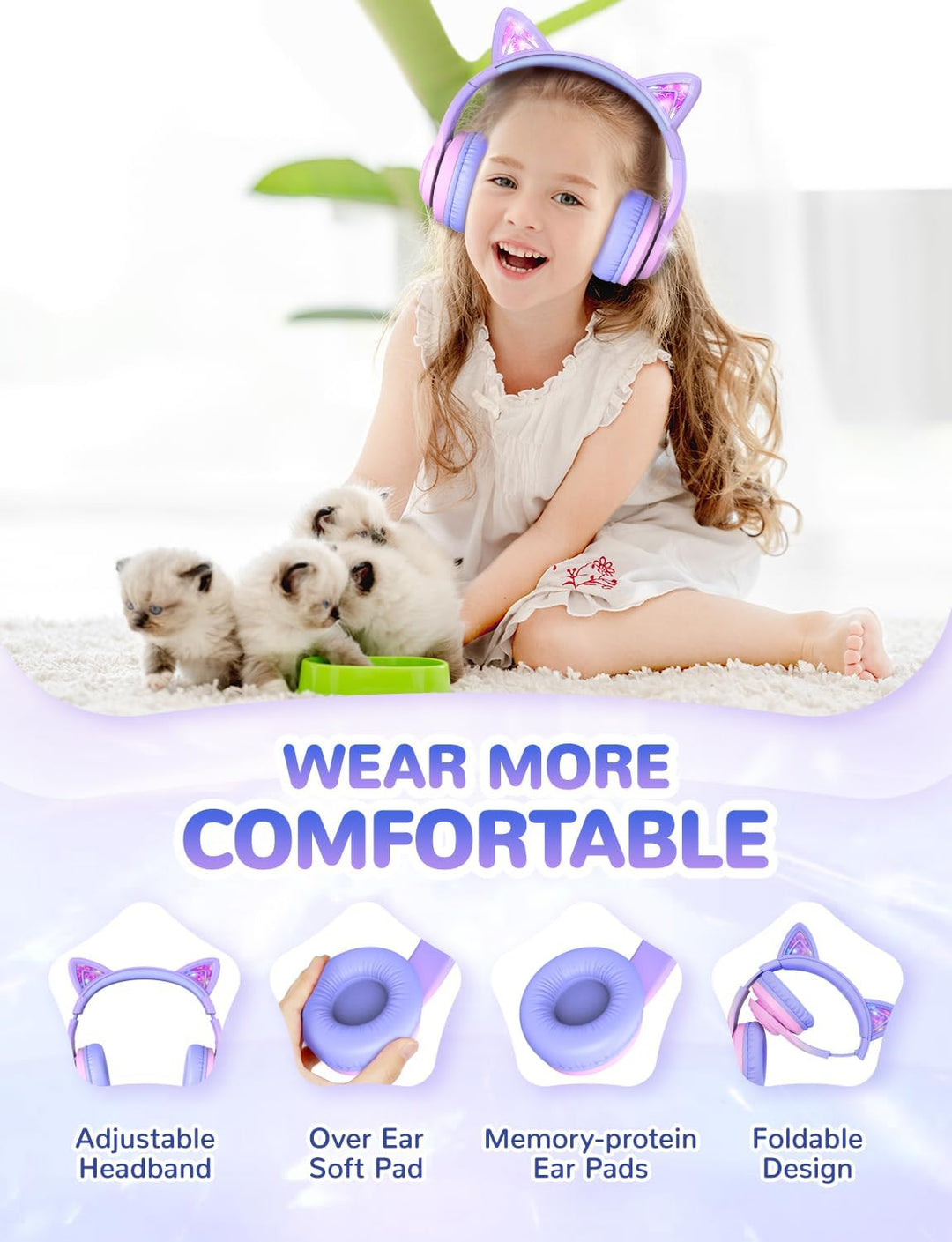 iClever Bluetooth Kopfhörer Kinder, 74/85dBA Lautstärkeregler, 50 Stunden Spielzeit, Bluetooth 5.2,