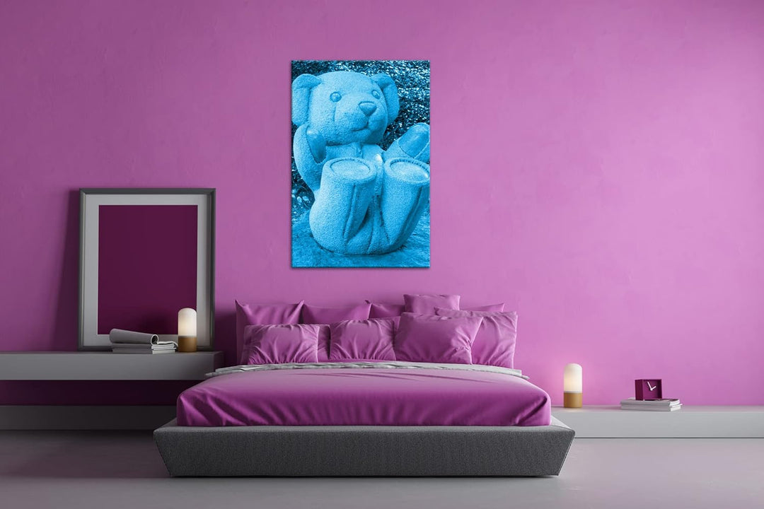 deyoli lustige Teddybär Skulptur Format 80x60 Effekt: Monocrome Blau als Leinwandbild, Motiv fertig