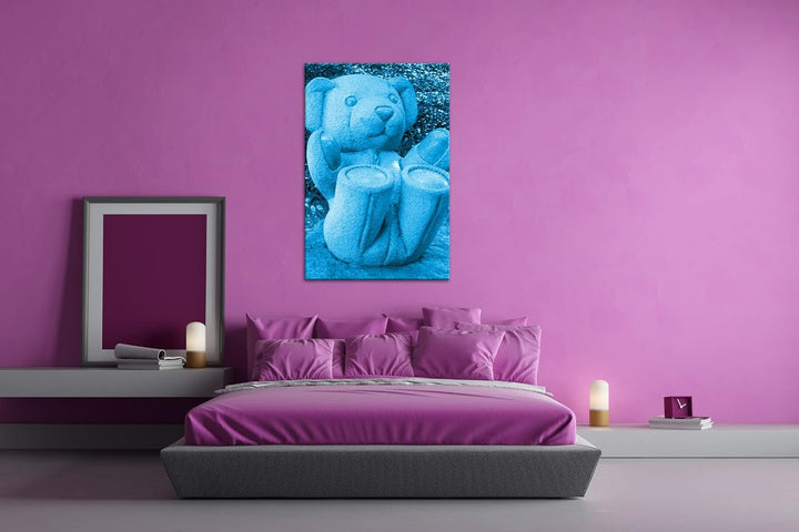 deyoli lustige Teddybär Skulptur Format 80x60 Effekt: Monocrome Blau als Leinwandbild, Motiv fertig