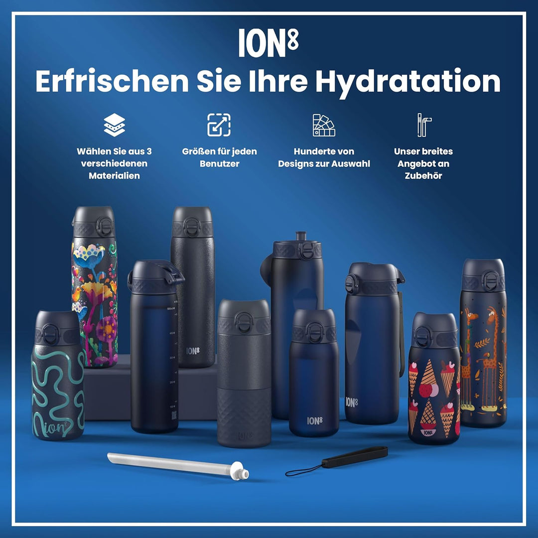 Ion8 1 Liter Edelstahl Trinkflasche, Auslaufsicher, Einhandöffnung, Sichere Verriegelung, Spülmaschi