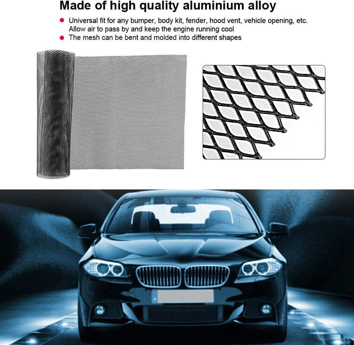 3x6mm Kühlergrill Gitter Alu Renngitter, 100x33cm Auto Kühlergrill Mesh Blatt Gitter Körper Stosssta