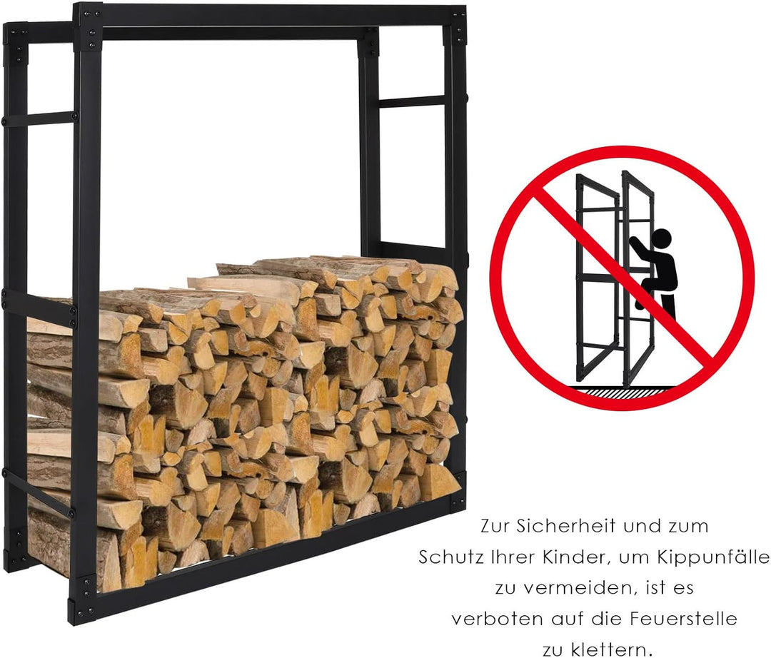 Randaco Kaminholzregal, Brennholzregal Aus Schwarzem Metall, Holzscheite Stapelhilfe für Innen, Feue