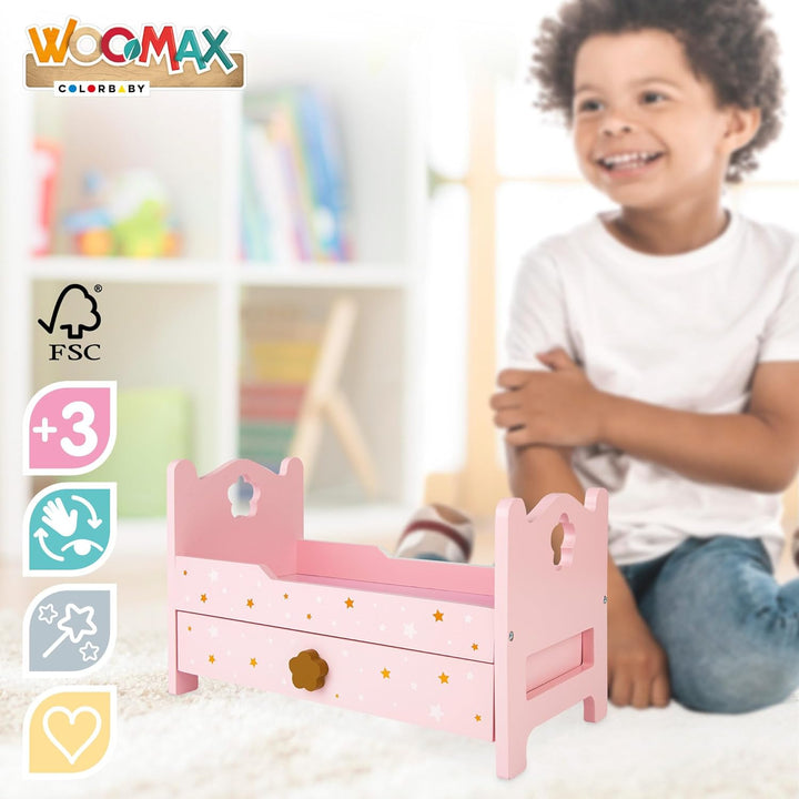 ColorBaby WOOMAX 49363 Puppenbett aus Holz + 3 A, bett