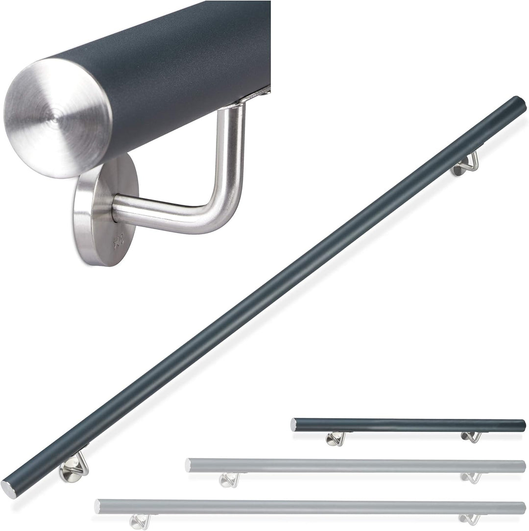 Relaxdays Handlauf Aluminium, rund, Treppengeländer innen & aussen, matt, 100 cm, Ø 42mm, mit Wandha