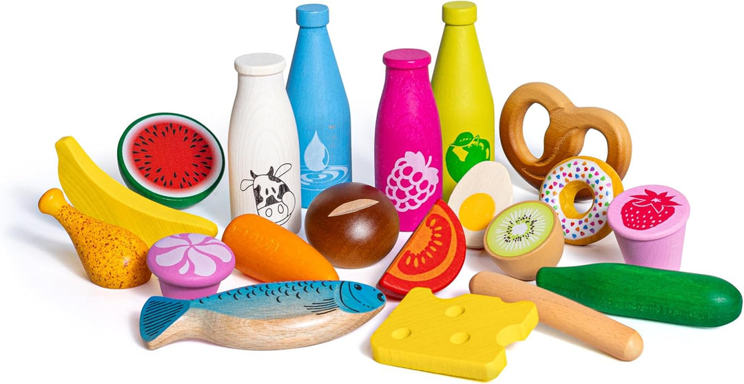 Erzi 28026 Sortierung Big Box Junior aus Holz, Kinderküche, Kaufladenartikel für Kinder, Rollenspiel