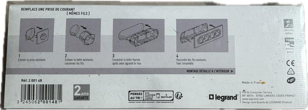 Legrand Céliane Komplettset 4 Steckdosen, zweipolig, mit Erdung, verdrahtet, Silber, 200148 3680 wat
