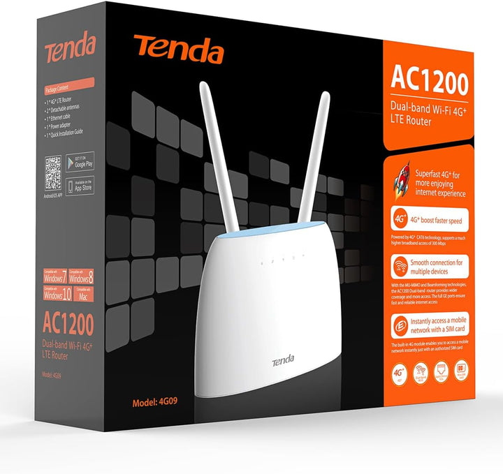 Tenda 4G09 4G LTE WLAN Router für SIM Karten (CAT6 AC1200 Dualband 2,4GHz: 300Mbit/s+5GHz: 867Mbit/s