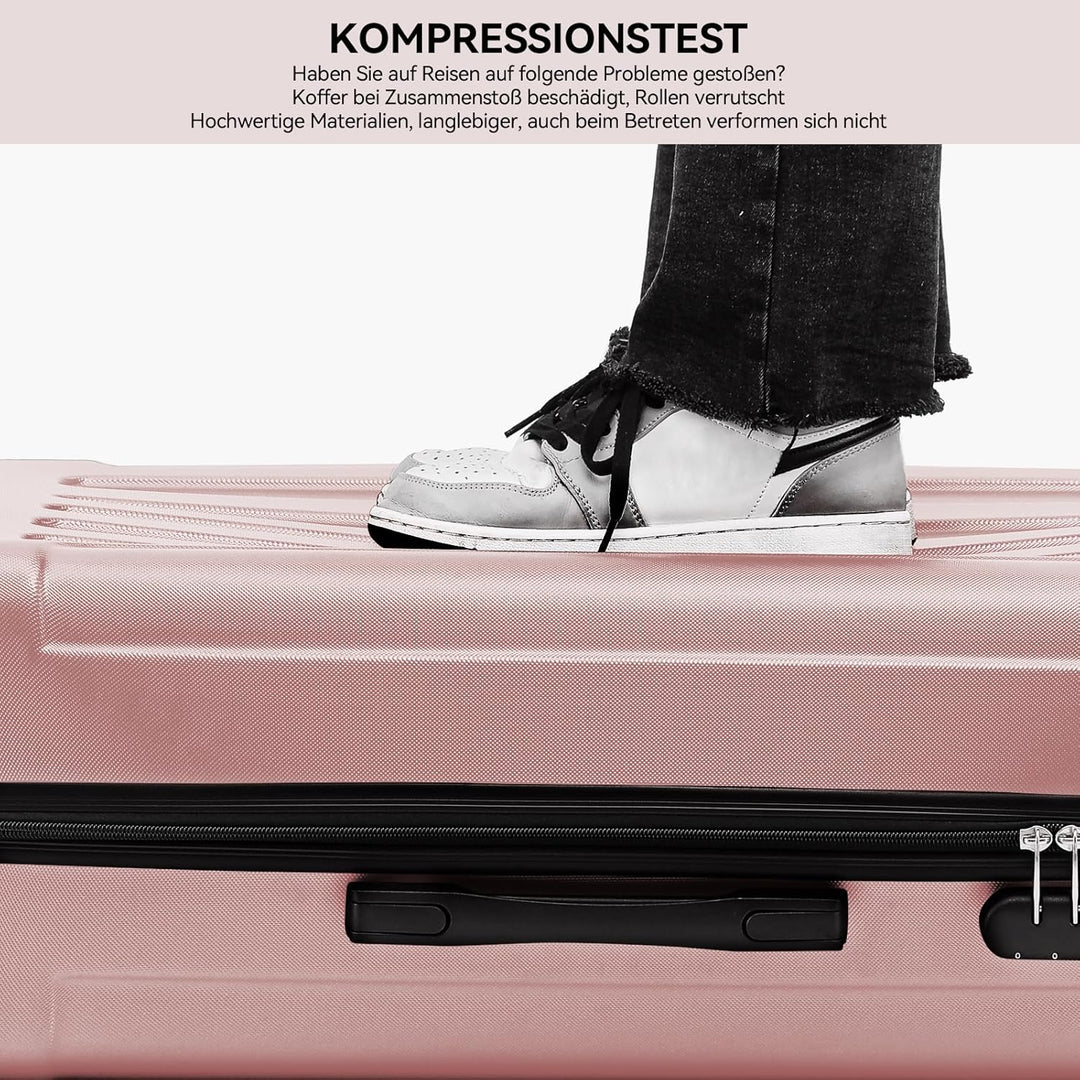 BEIBYE Hartschalen-Koffer Trolley Rollkoffer Reisekoffer Handgepäck 4 Rollen (M-L-XL-Set) (Rosa Gold