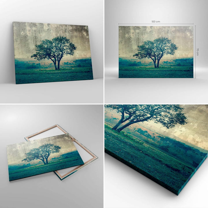 Bilder auf Leinwand 100x70cm Leinwandbild mit Rahmen Baum Natur Feld Gross Wanddeko Bild Schlafzimme
