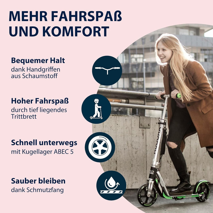 HUDORA BigWheel 205 Scooter - Stabiler Aluminium-Roller - Höhenjustierbarer & zusammenklappbarer Cit