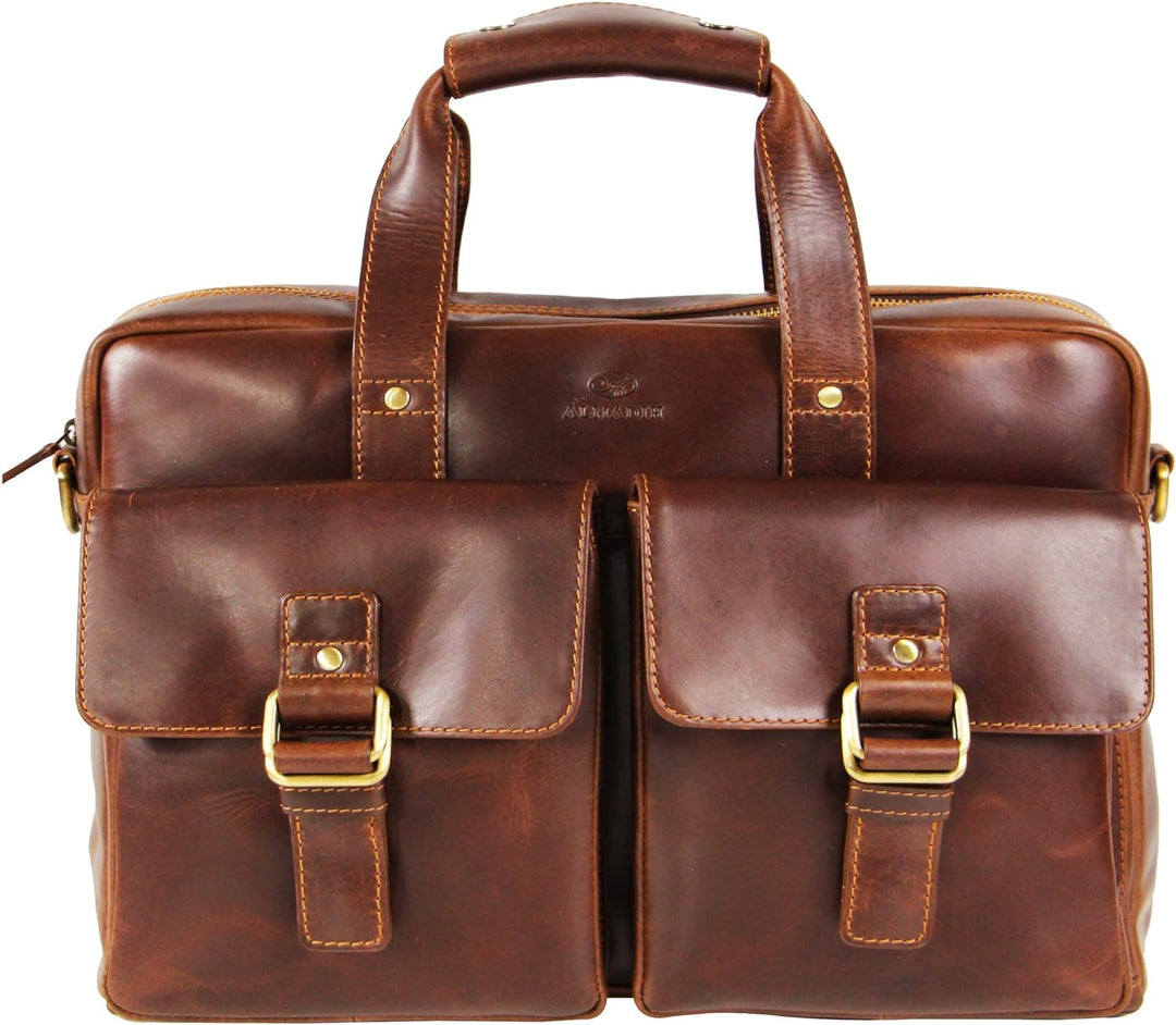 ALMADIH ® Aktentasche JOEY Premium Rindsleder mit gepolstertem Laptopfach Leder Herren Tasche viele