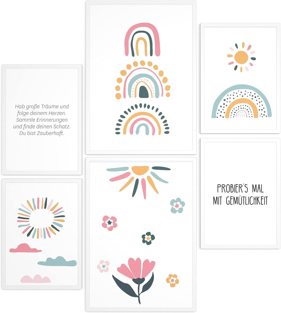 Papierschmiede® Bilder Kinderzimmer Kids Mood Poster Set Regenbogen, Gerahmte Bilder fürs Kinderzimm