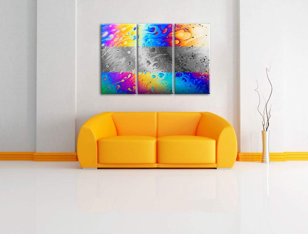 bunte Ölspritzer auf Glas schwarz/weiss 3-Teiler Leinwandbild 120x80 Bild auf Leinwand, XXL riesige