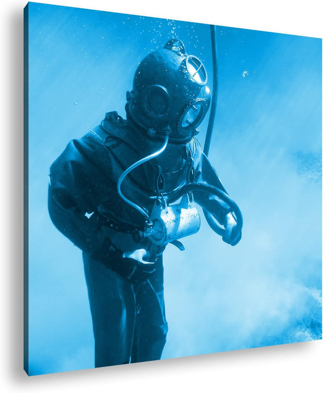 deyoli Taucher in Einer Alten Ausrüstung Format: 60x60 Effekt: Monocrome Blau als Leinwandbild, Moti