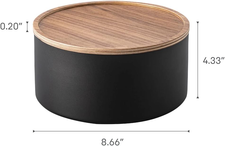 Yamazaki RIN 5802 Aufbewahrungsbehälter mit Deckel rund tief Schwarz, Schwarz