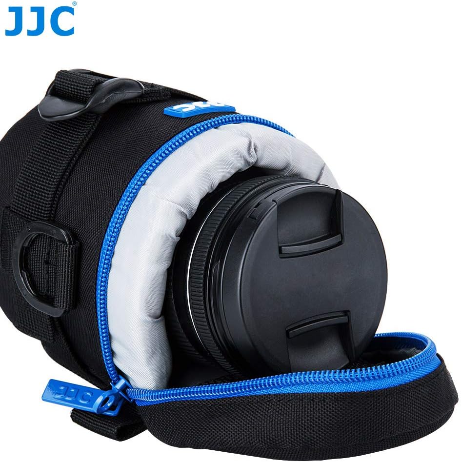 JJC Deluxe Objektiv Tasche mit 1 x Umhängeband, Wasserabweisend, Schwarz, passt Objektiv Durchmesser