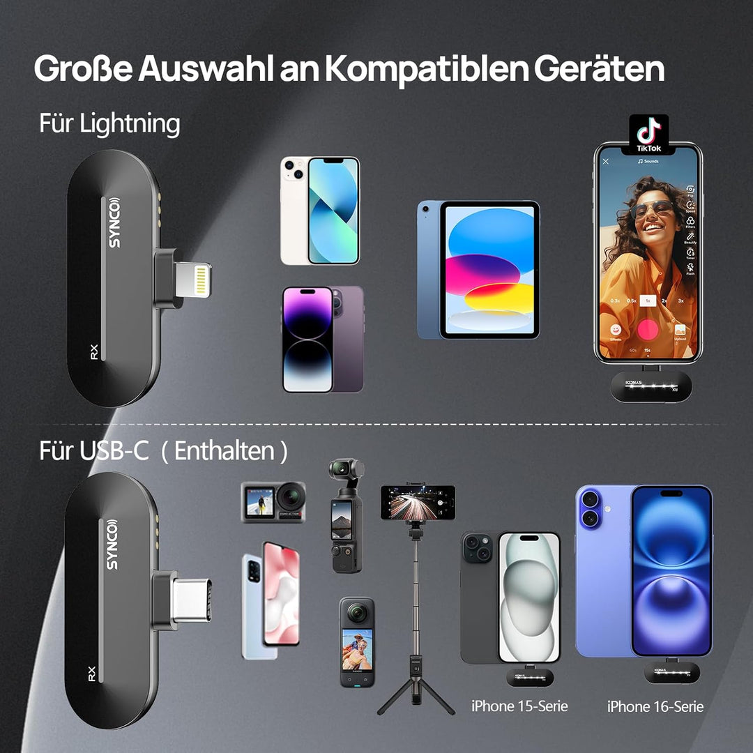 SYNCO Kabelloses Lavalier Mikrofon Typ-C, P2ST Drahtloses Telefone Mikrofon Handy mit Ladekoffer Plu