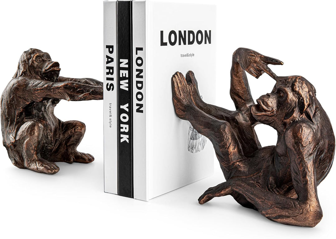 Buchstützen Affen | dekorative Affen Buchstütze aus Kunststein (Polyresin) | Bookend ist 2,5 KG schw