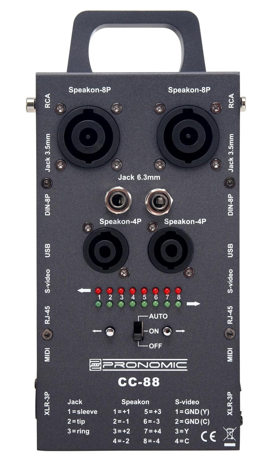 Pronomic CC-88 Multi-Kabeltester (Multi-Format-Kabeltester, Speakon, XLR, Chinch, RJ45, Klinke, Din,