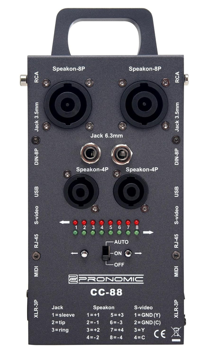 Pronomic CC-88 Multi-Kabeltester (Multi-Format-Kabeltester, Speakon, XLR, Chinch, RJ45, Klinke, Din,