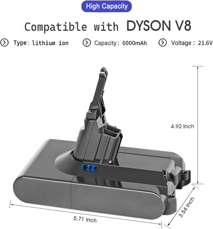 【2025 Upgraded】 6000mAh Ersatzakku für Dyson V8 Akku Li-Ionen Batterie für Dyson V8 Absolute Animal