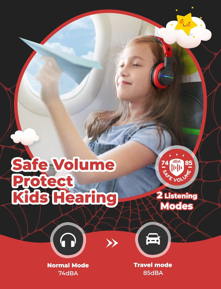iClever Bluetooth Kinder Kopfhörer, Farbige LED-Leuchten, Kinderkopfhörer Over-Ear mit 74/85dBA Laut