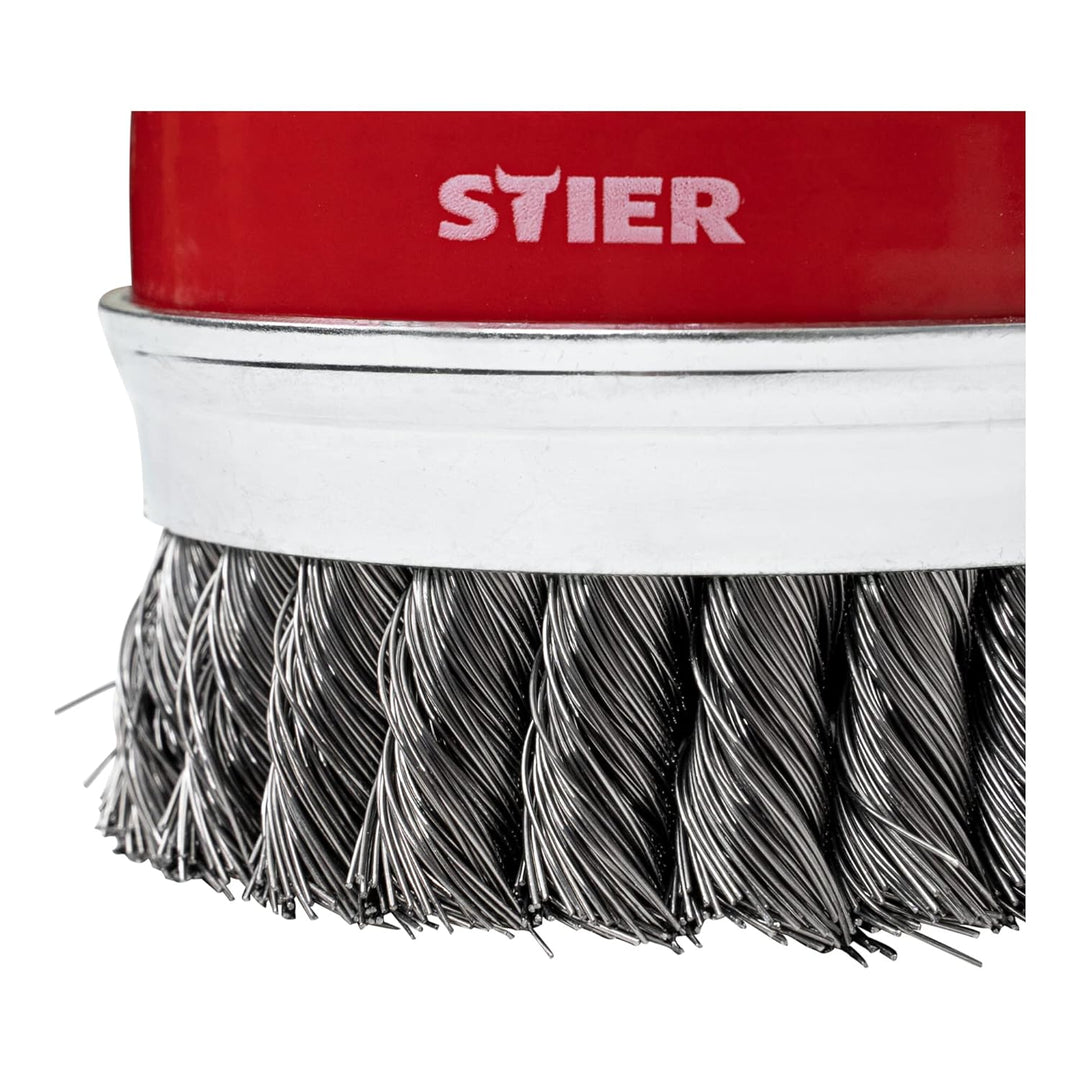 STIER Topfbürste Stahl, gezopfter Draht, für Winkelschleifer, Ø 100 mm, M14, Drahtstärke 0,5 mm, Dra